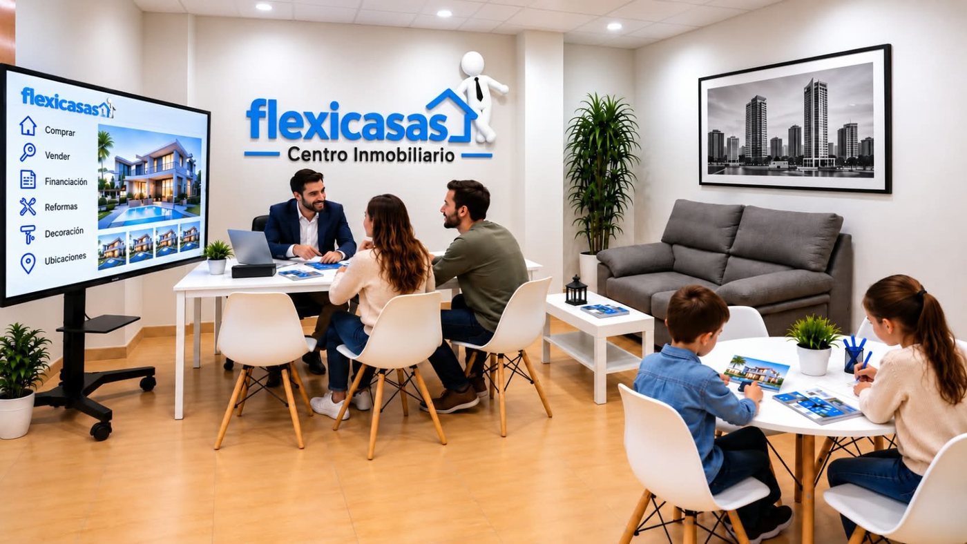 Clientes de flexicasas en el centro inmobiliario de Murcia